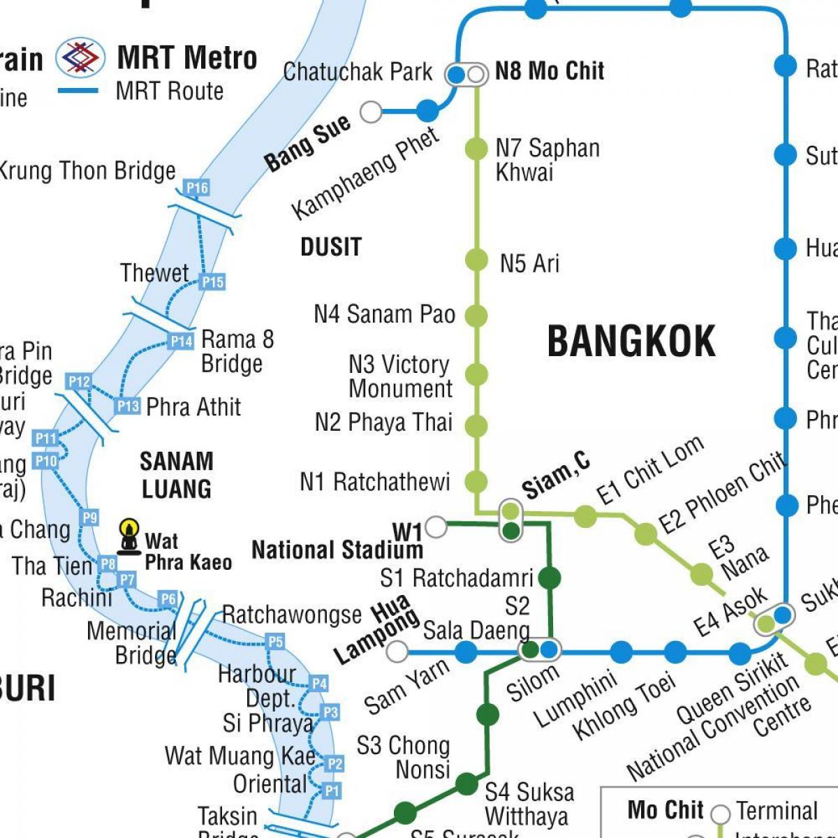 Karte der bangkok metro und skytrain
