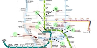 Karte der bangkok bts-Landkarte mit Sehenswürdigkeiten